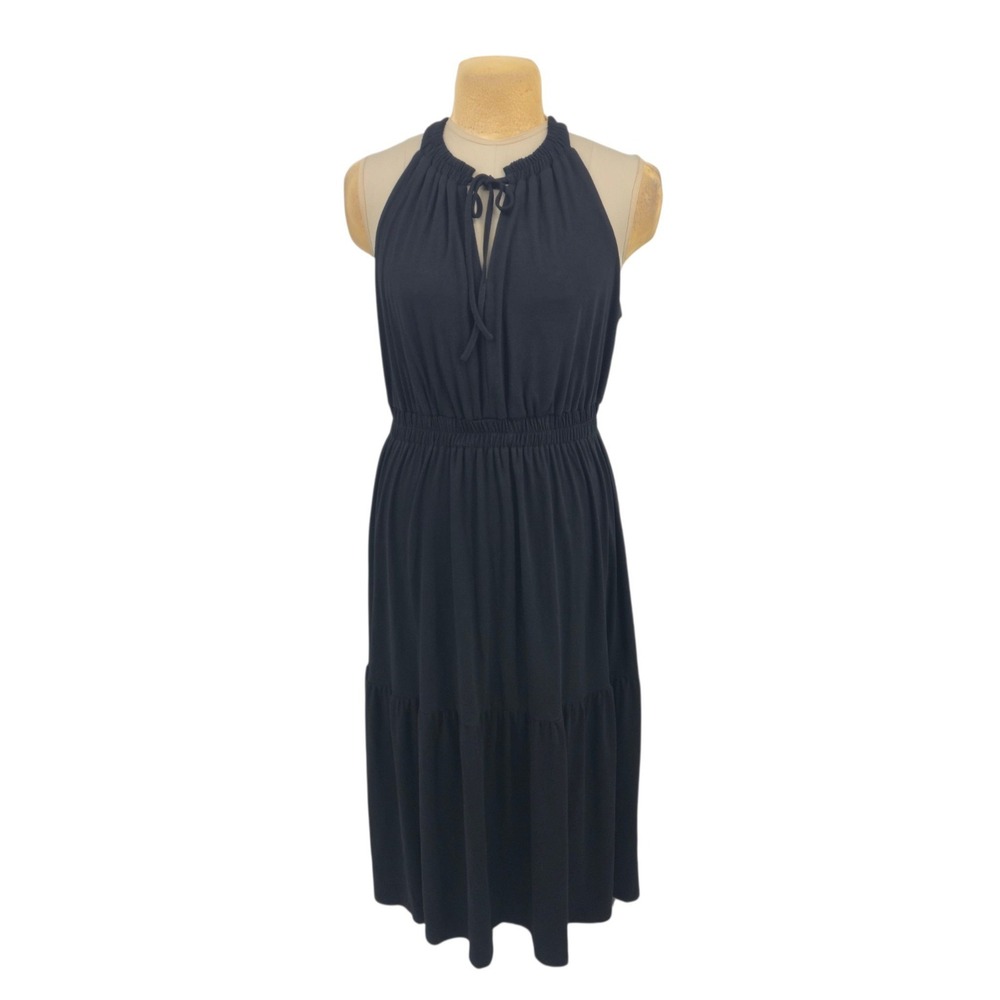 Zaful Halter Midi Dress Women US 8-10 Black Tiered Keyhole Sleeveless Casual
